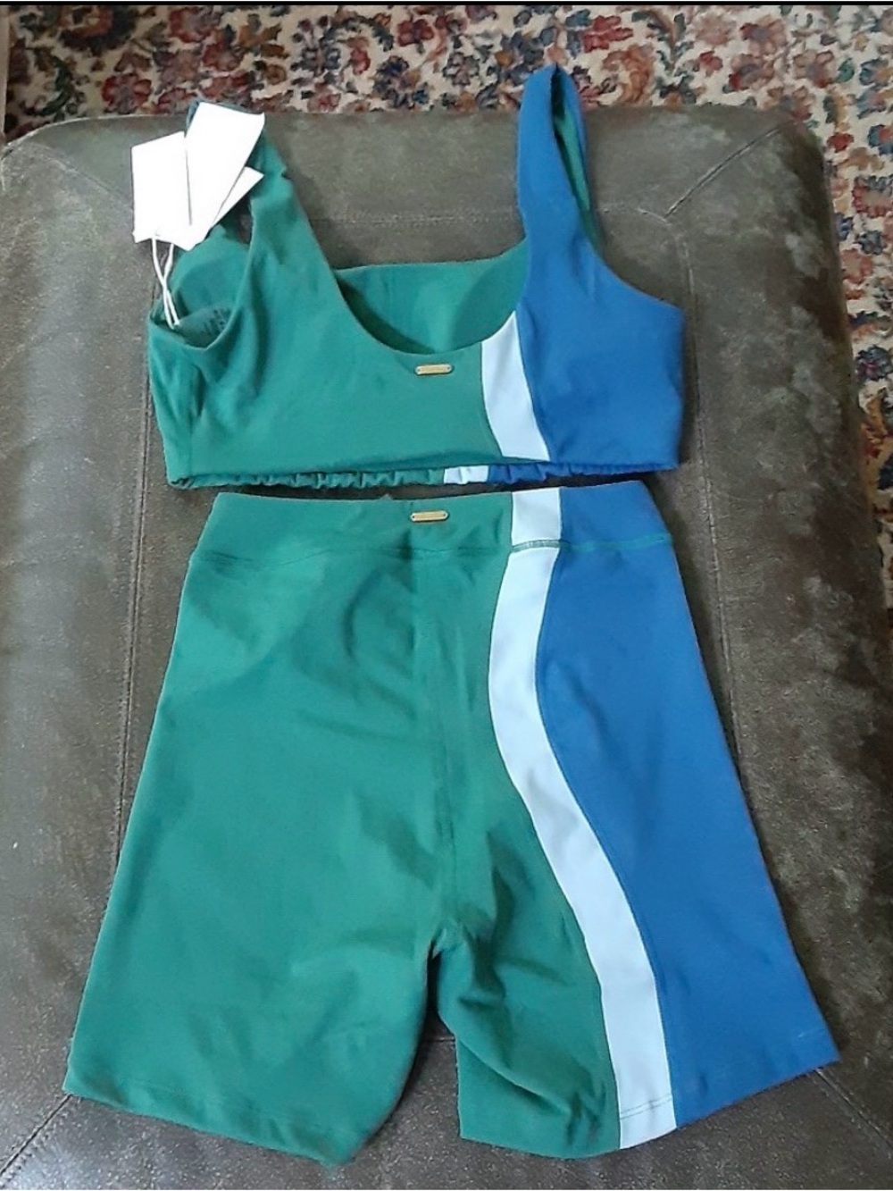 l*space Green, Blue & White Colorblock Bikini Set - Picture 2 of 2